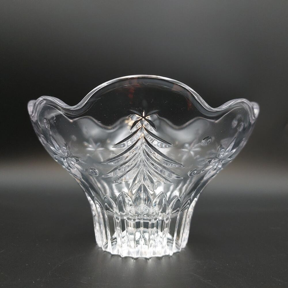 Mikasa Christmas Night Crystal Footed Bowl 6" Vintage Tree Candy Dish